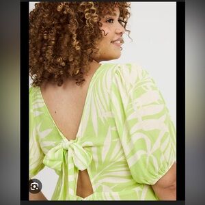 Torrid Lime Green Leaf Print Tie Back Blouse